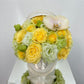 【Sサイズ】黄色バラと黄緑のトルコキキョウに胡蝶蘭一輪を添えたアレンジメント